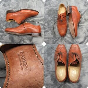 Barker Oxford Shoes Men 7.5 G Brown Leather Made in England Wingtip Brogue Dress